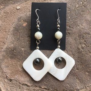 Sterling, mother of pearl & hematite earrings